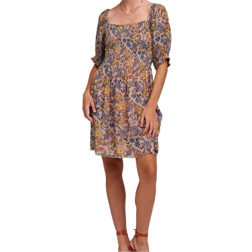 Velvet by Graham & Spencer Purple Yellow Puff Sleeve Sundress